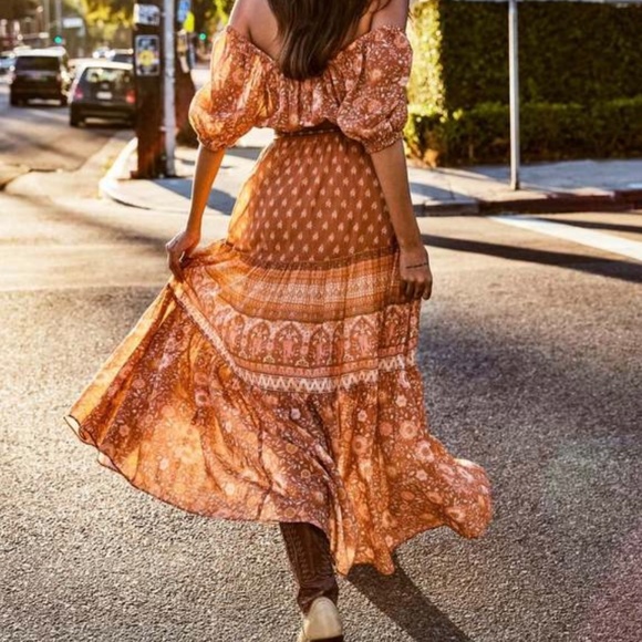 Spell Women's Maxi Skirt in Brown and Cream - Picture 3 of 15